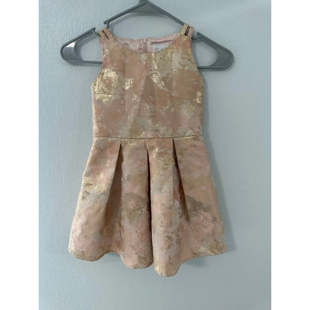 The Childrens Place Girls‎ Pink Gold Brocade Pleated Party Dress Size 4